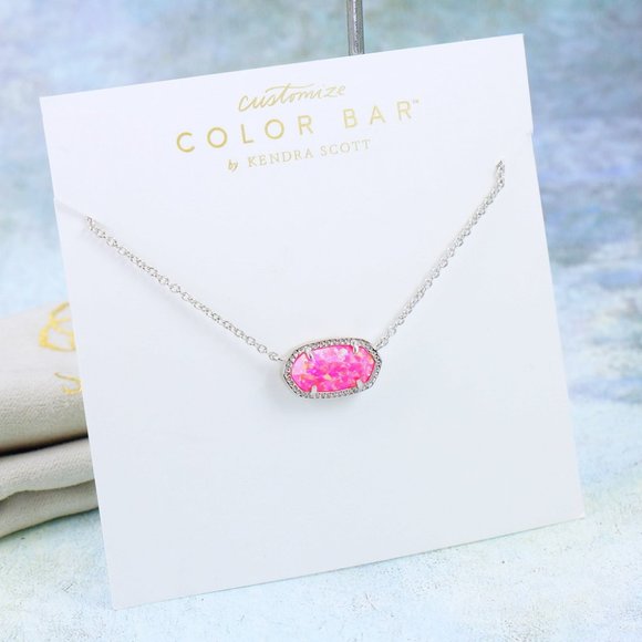 Kendra Scott Elisa Bright Pink Kyocera Opal Necklace Silver Tone - Picture 3 of 5